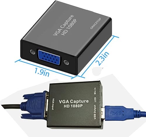 Miniatura 4 de Tarjeta de captura VGA, dispositivo de captura VGA a USB con entrada de micrófono, soporte de video HD para juegos, transmisión, enseñanza,