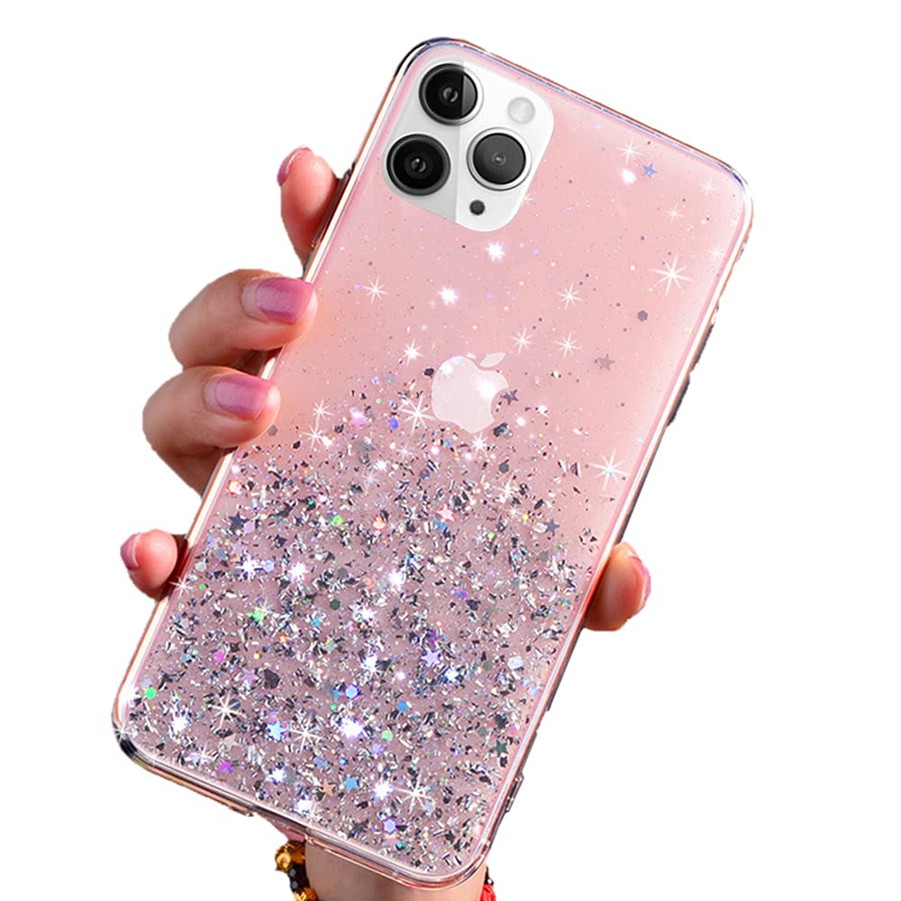 DYBOHF iPhone 11 pro Max Case Glitter Luxury Shiny Sparkly Silm Bling Crystal Clear 3D Emboss TPU Protective Girls Women Phone Case(Pink, 6.5 Inch)
