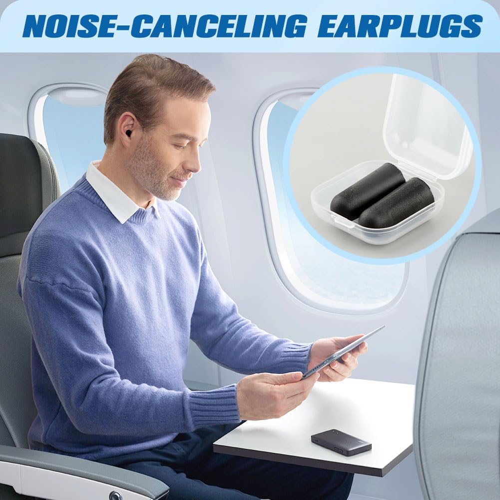 ‌Travel Pillow for Long Flights - Adjustable Headrest with Eye Mask & Earplugs, 360° Head Support Soft Airplane Pillow, Breathable Cotton/Polyester for Neck Support‌