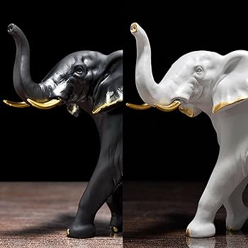 青白い陶器の象　２点セット 青色の象の陶器 青白い陶器の象 2点セット