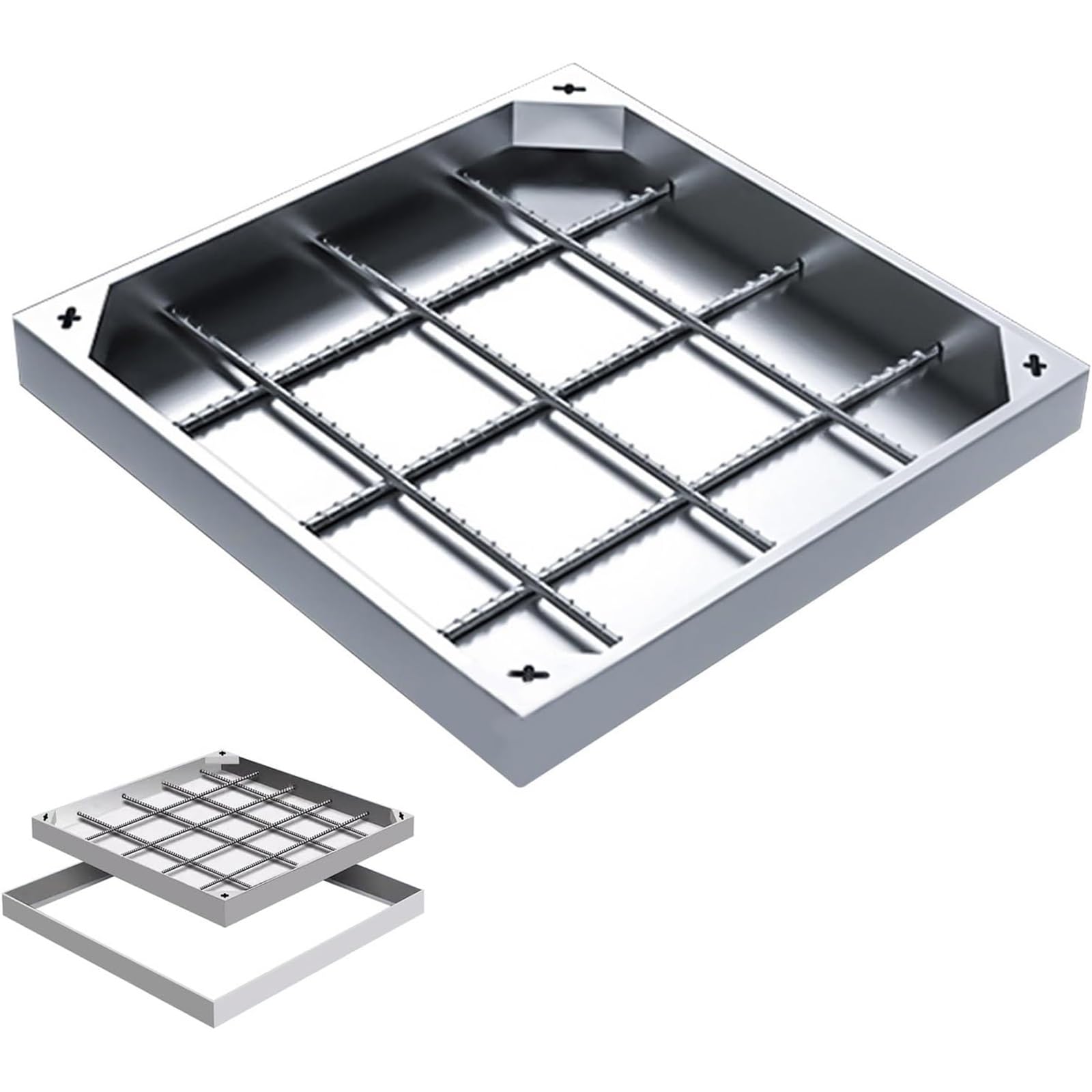 GJMSSMY Stainless Steel Recessed Manhole Cover - Invisible Embedded Lid for Septic Tanks, Driveways, Patios & Gardens (300x300mm/11.8x11.8in) - Durable Access Solution