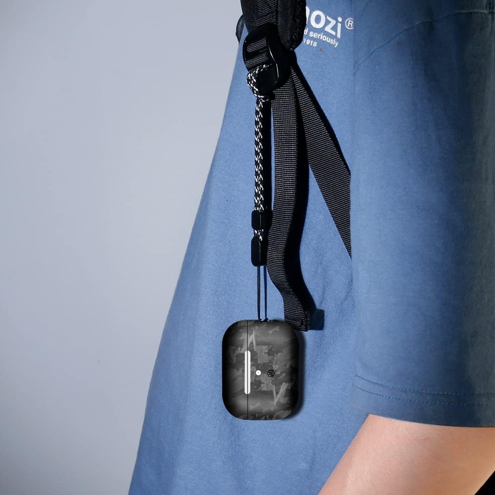 MONOCARBON Real Carbon Fiber Case for Airpods Pro 2nd Generation with Lanyard,AntiScratch Slim Protective Hard Cover for Airpods Pro 2 Compatible with Magsafe Wireless Charging-Forged Matte Black