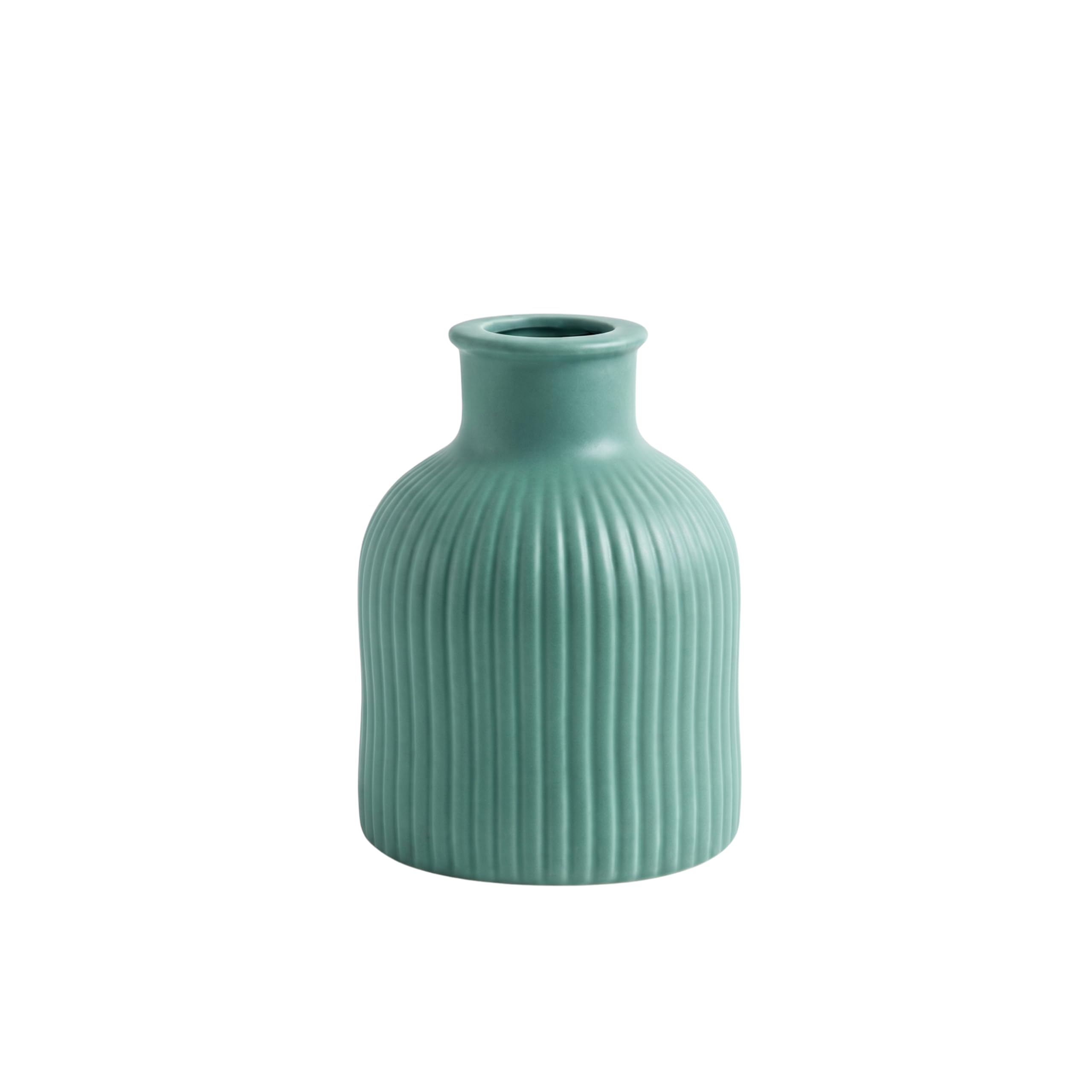 Premium Ribbed Ceramic Flower Vase for Home Décor | Modern Brown Decorative Vase for Fresh & Artificial Flowers | Table Centerpiece for Living Room Office Bedroom Gift (Green)-image-14