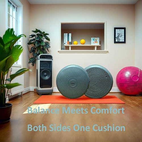 Miniatura 18 de AppleRound Cojín inflable con bomba de mano, tabla de estabilidad de aire (extragruesa), disco de equilibrio de núcleo para adultos, asiento