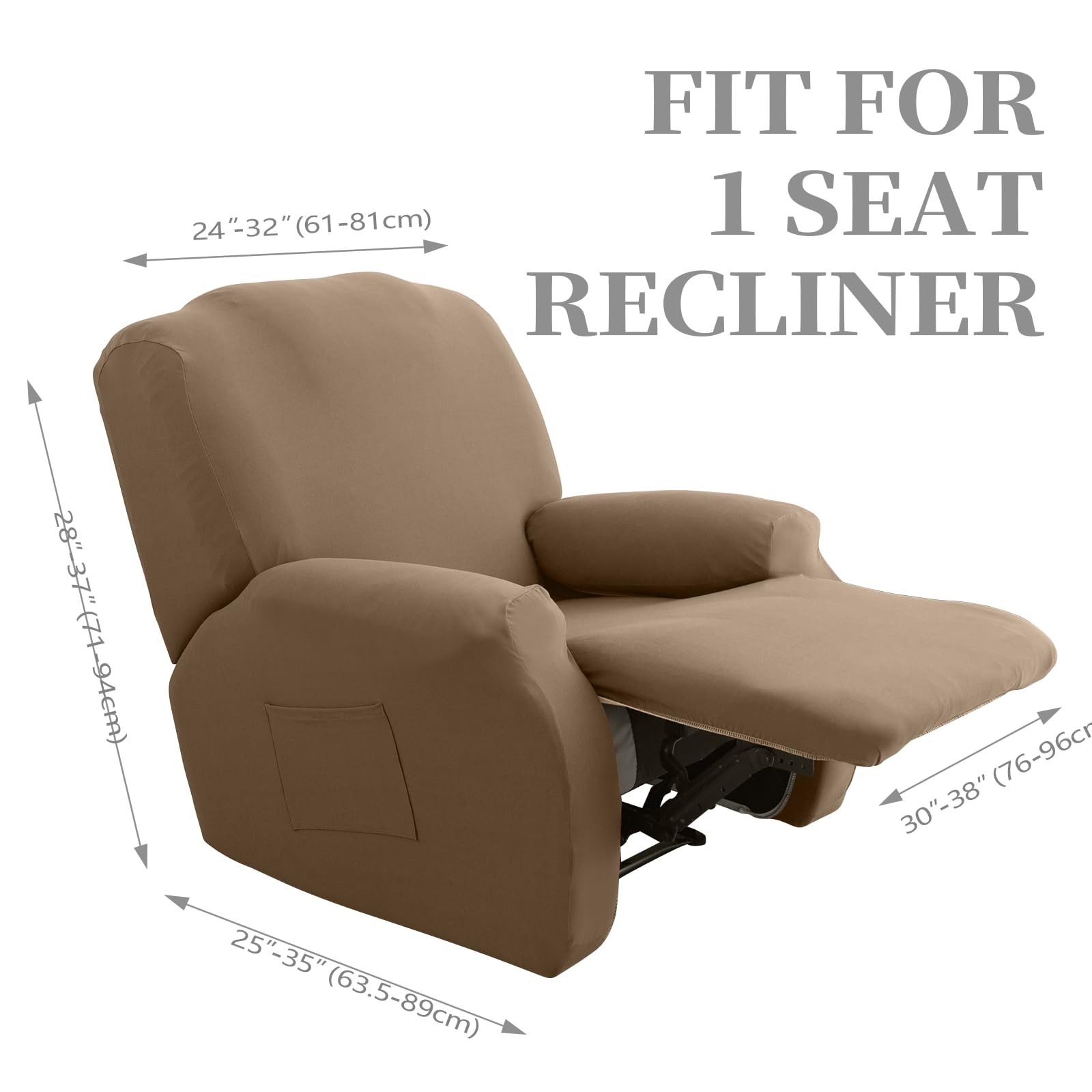 FIGOOO Copripoltrona Relax Reclinabile Copripoltrona 1 Posto Elasticizzato Relax Universale Elettrica con Tasche 4-Pezzi Fodere per Poltrona Rimovibile Coprisedile Chivas,Marrone Rossastro