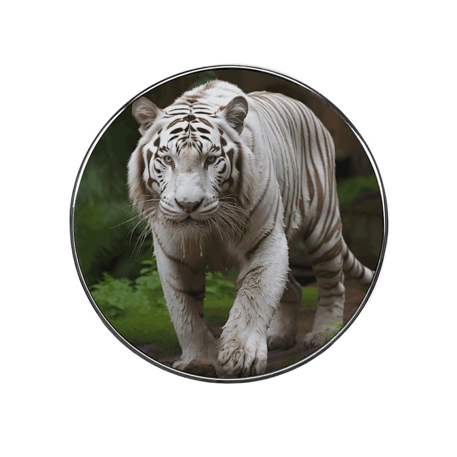 Majestic White Bengal Tiger Customizable Refrigerator Magnets, Strong Magnetic Fridge Stickers, Funny Round Decorative Fridge Magnets for Home Kitchen, Whiteboard, Locker, and Office