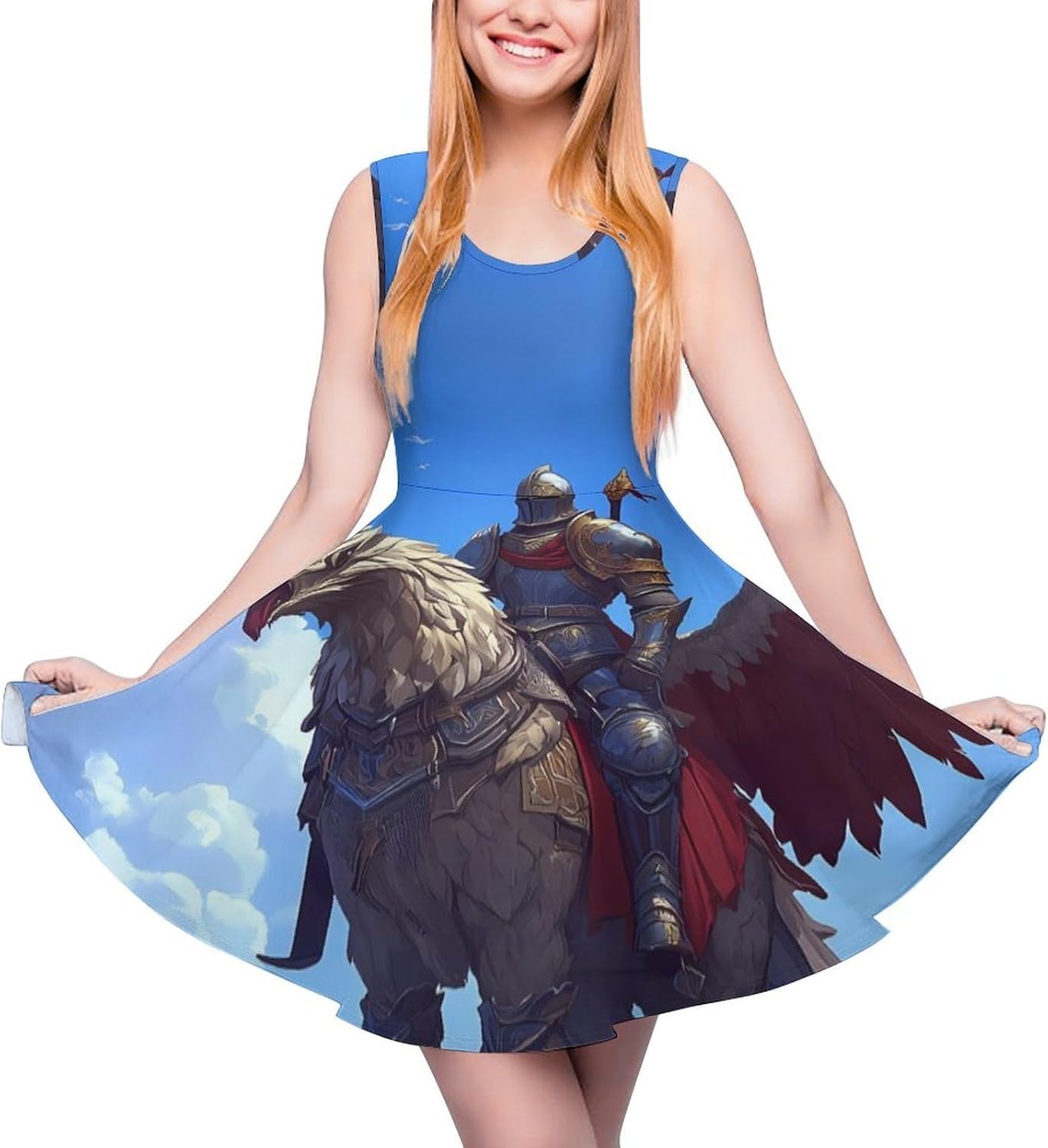 Knightes Dragon Companion Women's Dresses Round Neck Dress Sleeveless Tank Dress Ruffle Hem Sundress