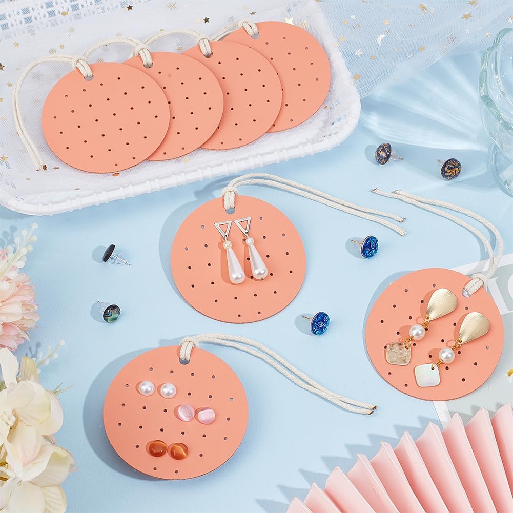 OLYCRAFT 7Pcs Portable Leather Earring Holders 28 Holes Round Leather Earring Displays 2.8x2.8 inch Imitation Leather Stud Holder Earring Organizer Hanging Jewelry Organizer for Earrings Studs Jewelry image 5