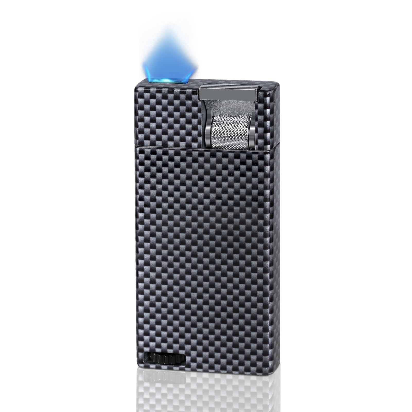 Flat Flame Torch Lighter Slim Butane Torch Lighter Refillable Fancy Butane Lighters Windproof Adjustable Pocket Lighters with Visible