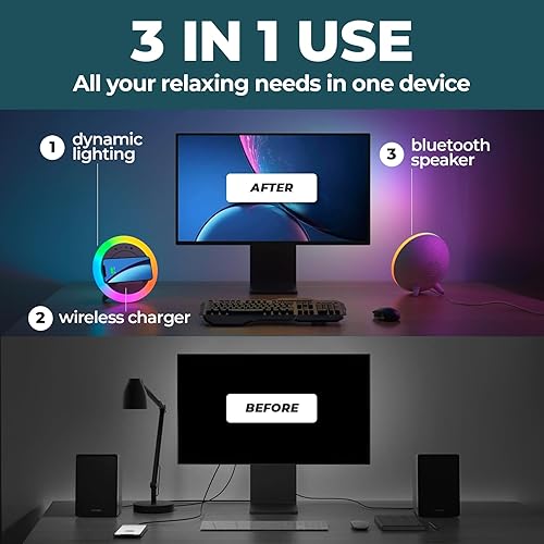 Miniatura 2 de Estación de carga todo en uno, cargador inalámbrico, altavoz y soporte portátil de luz, altavoz de carga inalámbrico Bluetooth con carga compatible