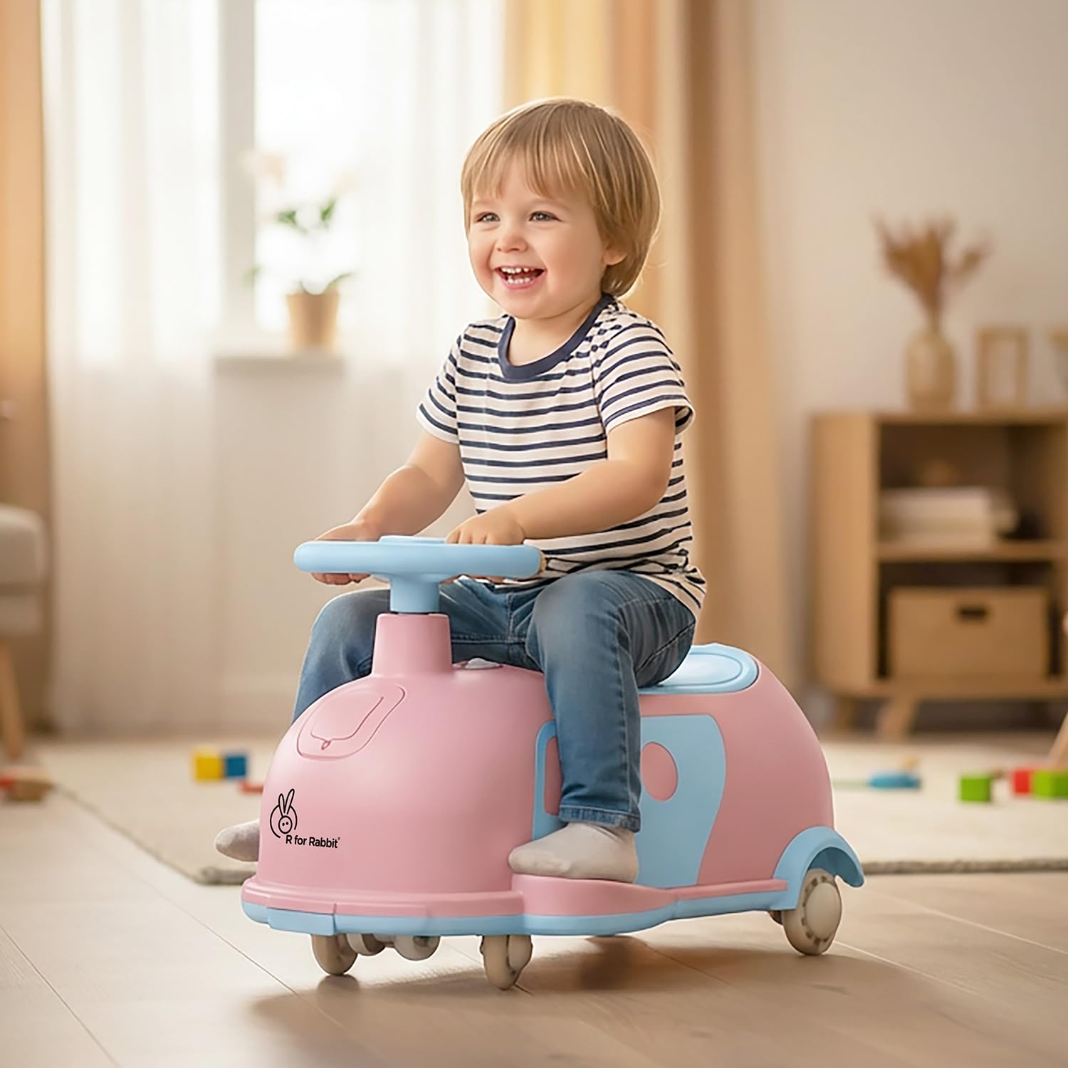 R for Rabbit Iya Iya Caravan 3 in 1 Kids Swing Car, Push & Pull Ride-On with Scratch Free PU LED Wheels & ABEC7 Bearing, Baby Twister Magic Car for 2+ Years Boys & Girls, Upto 75 Kgs (Pink Blue)-image-30