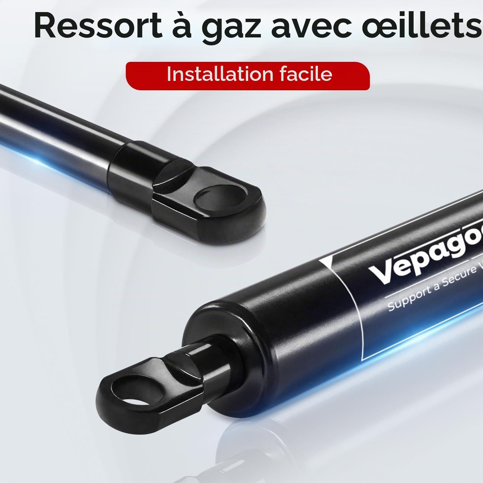 Vepagoo Lot de 2 vérins à gaz, 400 mm, 250 N/25 kg, pour camping-car, lit, housses de bateau, portes, trappes de sol, fenêtres d'abri de jardin, etc., têtes à œillets M6 (diamètre 8 mm)