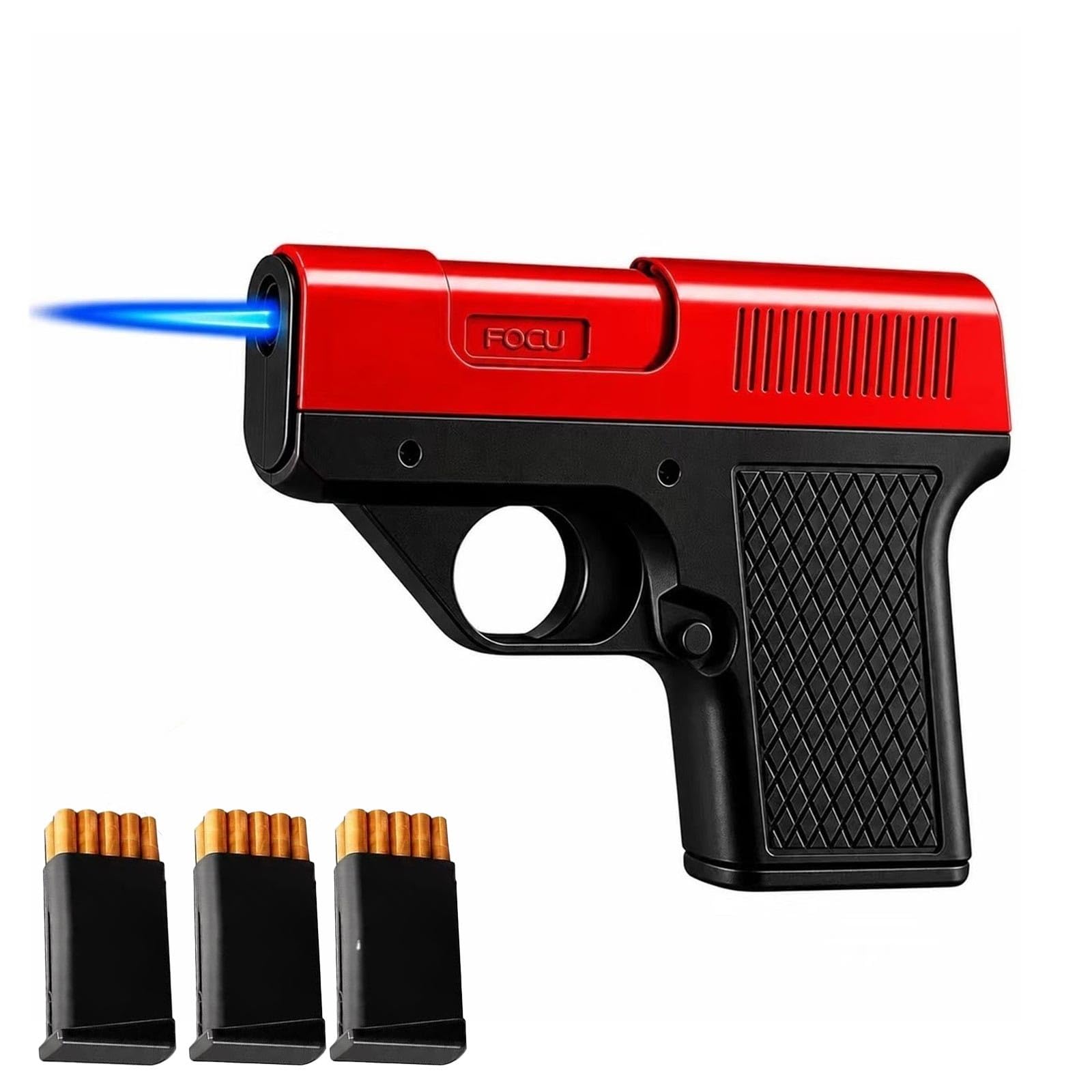 Zxwjddm Compact and convenient butane lighter with built-in cigarette case (holds 10 cigarettes); windproof jet flame lighters suitable for outdoor camping and gifting (fuel not included).