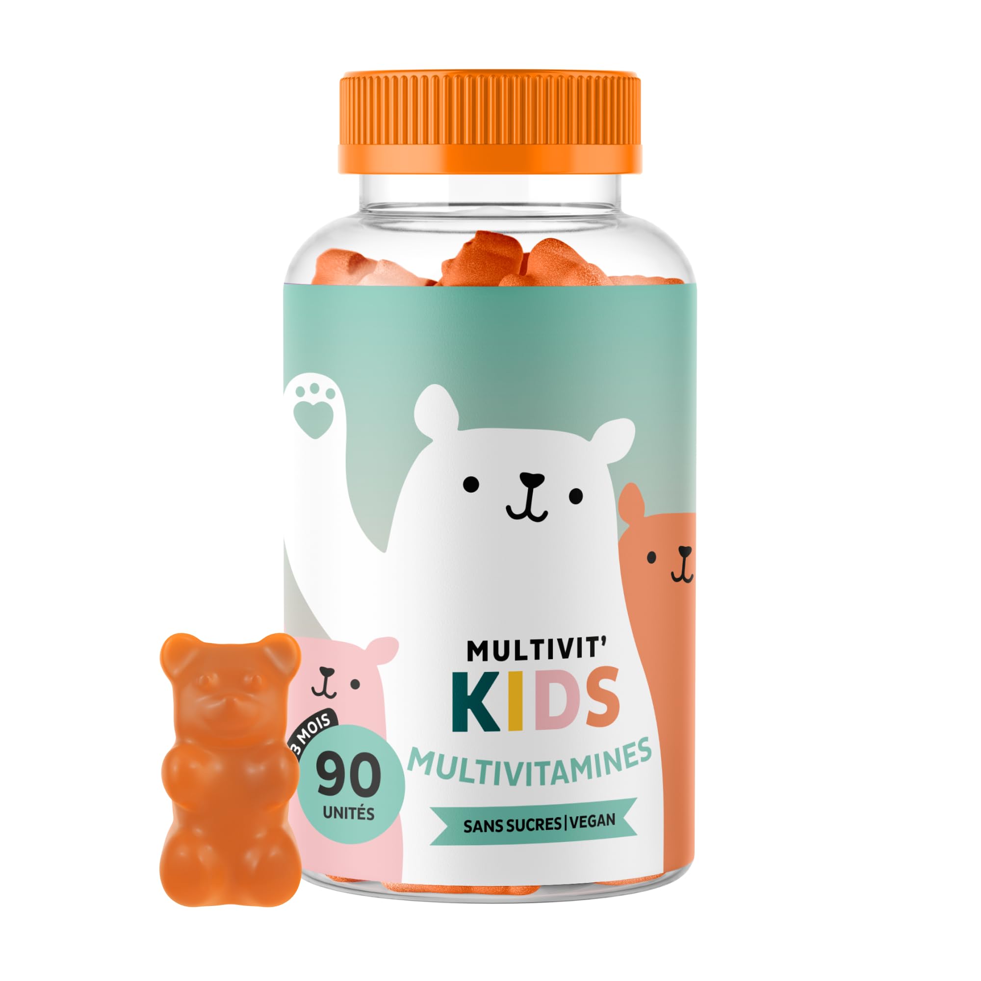 Bears with Benefits - Gummies Multivitamines Enfants 4+ - 90 unités | Multivit' Kids - Défenses Immunitaires - avec Vitamine B12, C, D, E, Zinc, Iode - Cure de 3 mois - Sans Sucre, Vegan