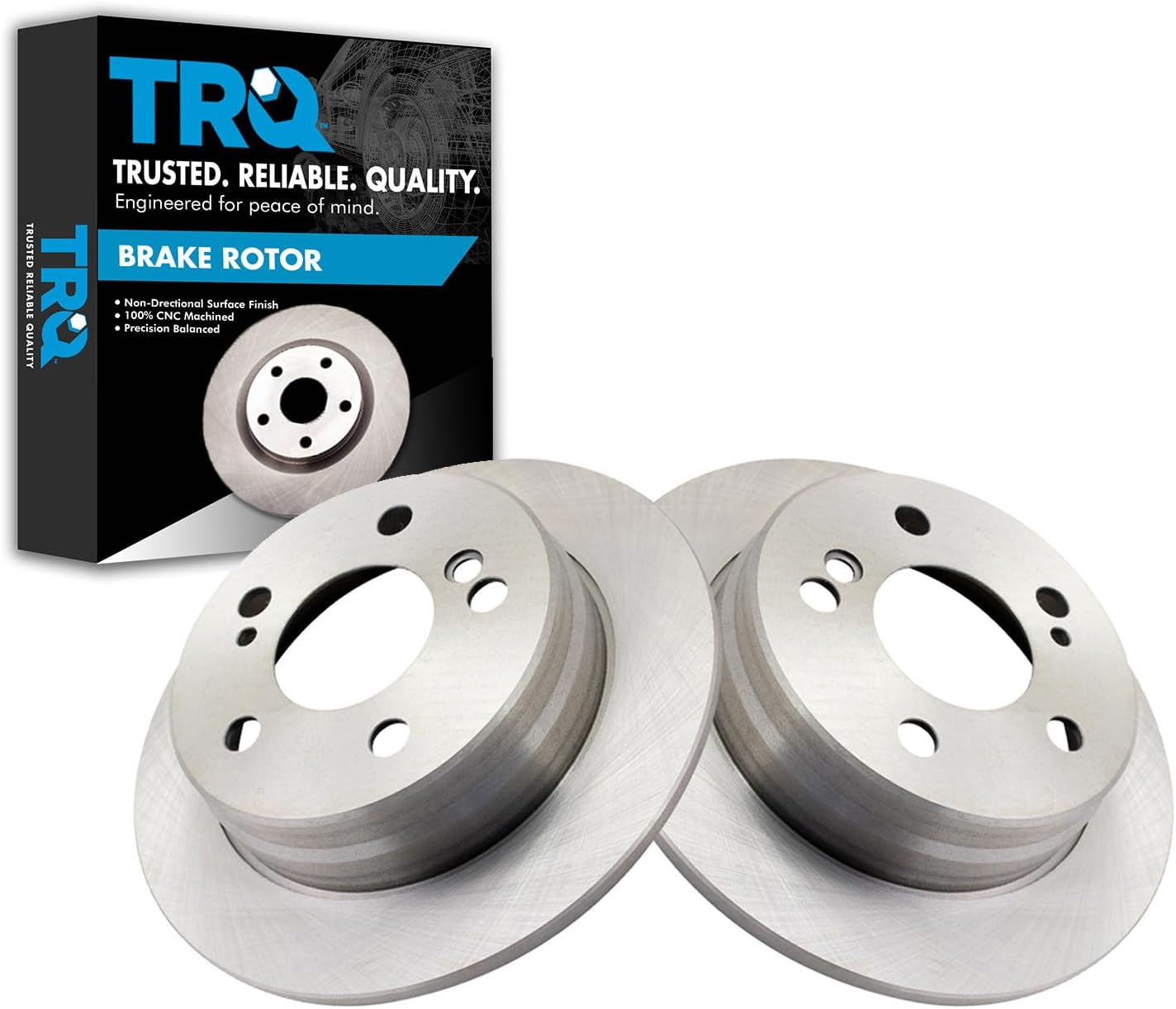 TRQ Rear Brake Rotors Set Solid Compatible with 1984-1989 Mercedes-Benz 190D 1984-1993 190E 1987-1989 260E 1988-1989 300CE 1987-1993 300D 1986-1993 300E 1995 E300