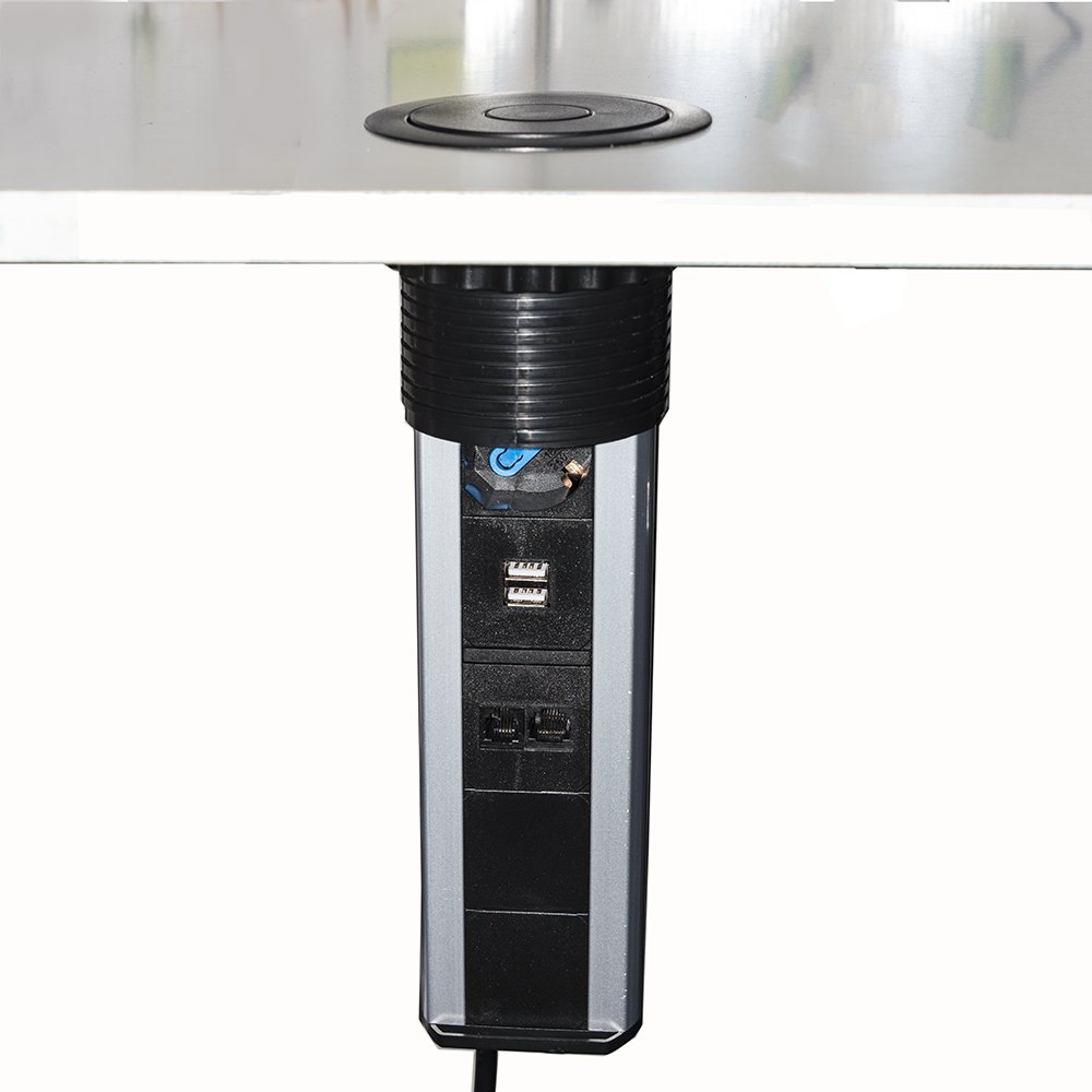 LINK LKMPT02 multipresa da tavolo a scomparsa con 2 prese universali Schuko/italiane 10-16A, 1 RJ45, 1 RJ11, 2 USB, struttura in metallo, nero, lunghezza cavo 1,70 metri, confezione da 12 unità