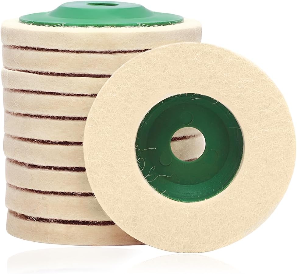 10PCS 4 Inch Wool Polishing Wheel Disc, Round Wool Felt Buffing Wheel Pad for 100 Angle Grinder, Buffing Buffer Bore Dia 17mm Polishing Disc for Car Wax Metal Marble Wood