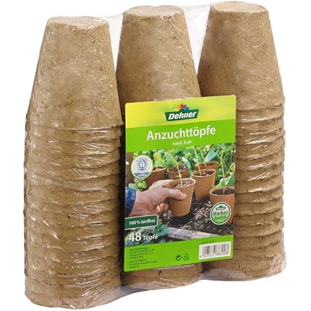Dehner Anzuchttöpfe für Pflanzen, Ø je 8 cm, Höhe 9 cm, 48 Stück, Zellulose