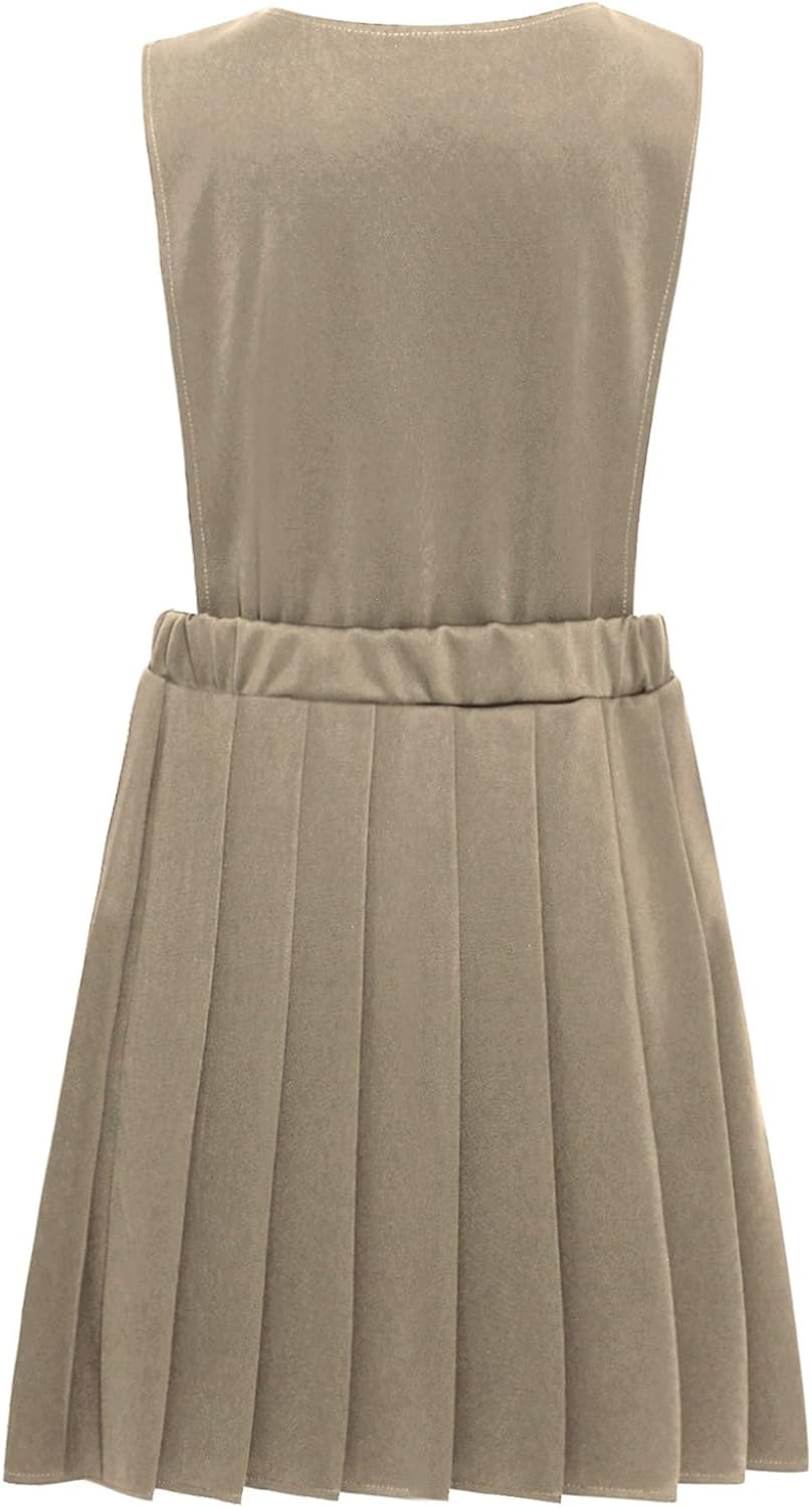 Girls School Uniform Knee Length Sleeveless Jumper Dress Outfit Pleated Pinafore Bib Dresses