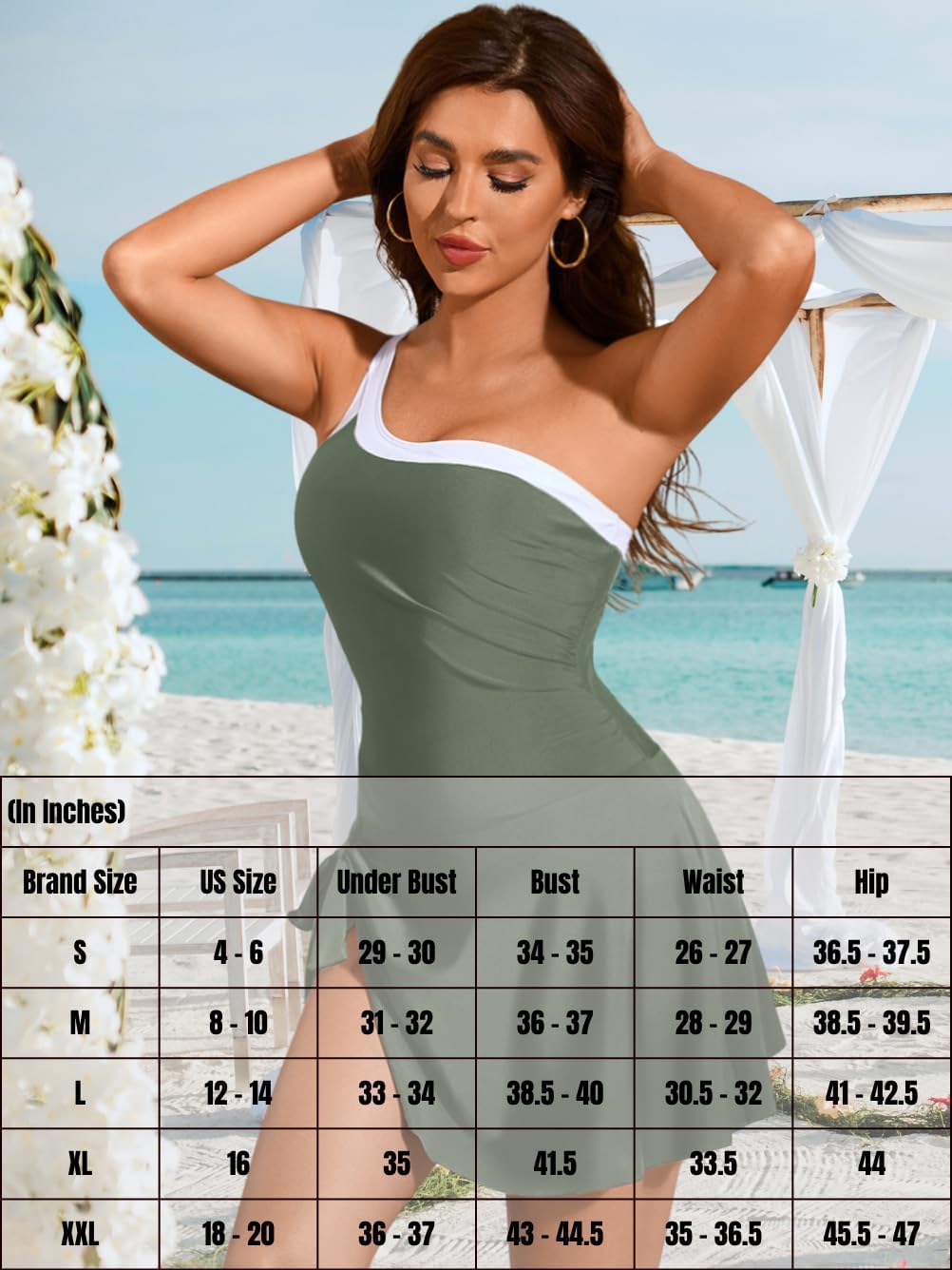 One Shoulder Swim Dress,Color Block Womens One Piece Swimsuit with Skirt,Modest Full Coverage Swimsuits for Women - Image 6