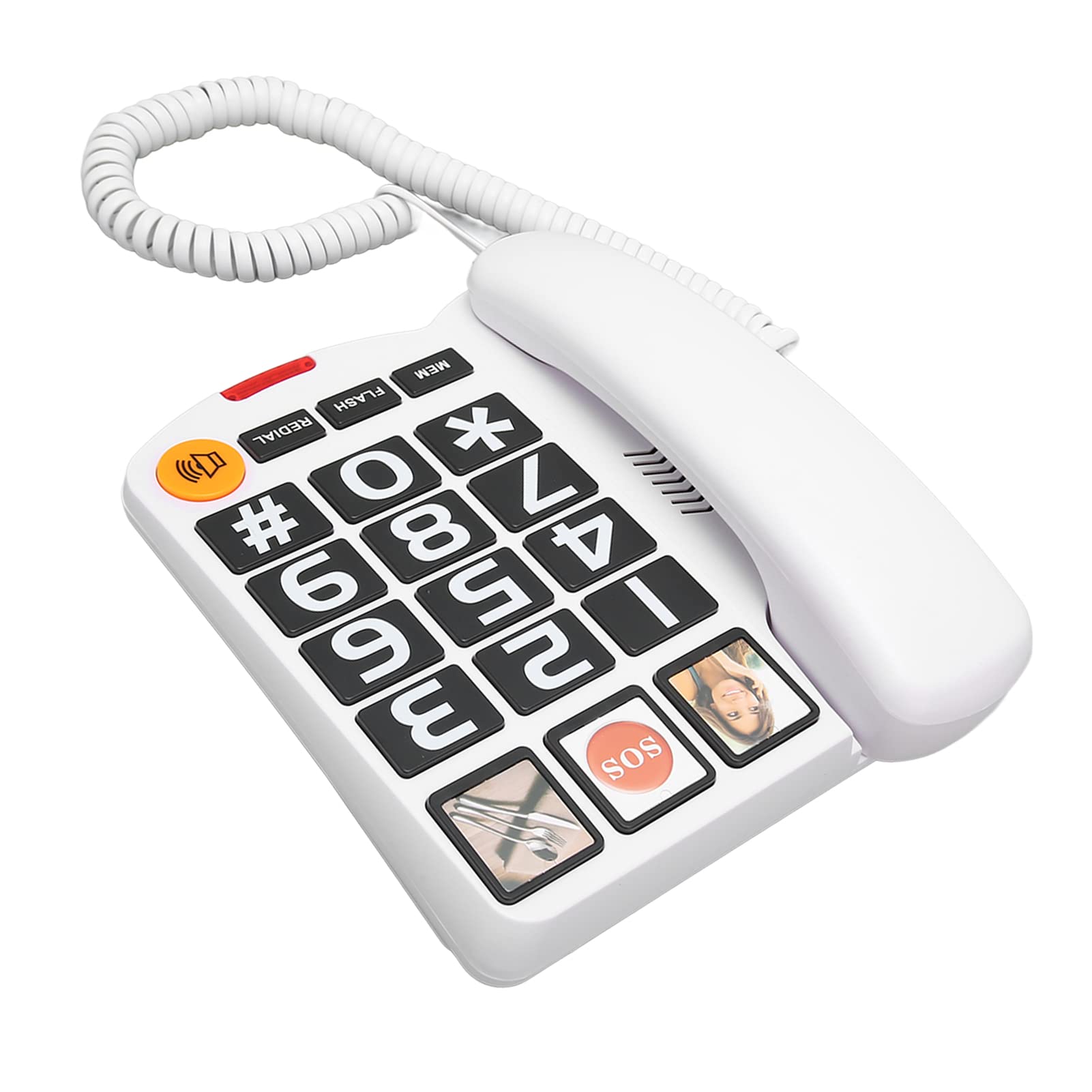 Telefono con Filo per Anziani con Tasti Grandi, Semplice Selezione Rapida a Un Tasto. Volumi di Chiamata e suoneria Regolabili, Funzionamento in Vivavoce Telefono Fisso (Bianco)