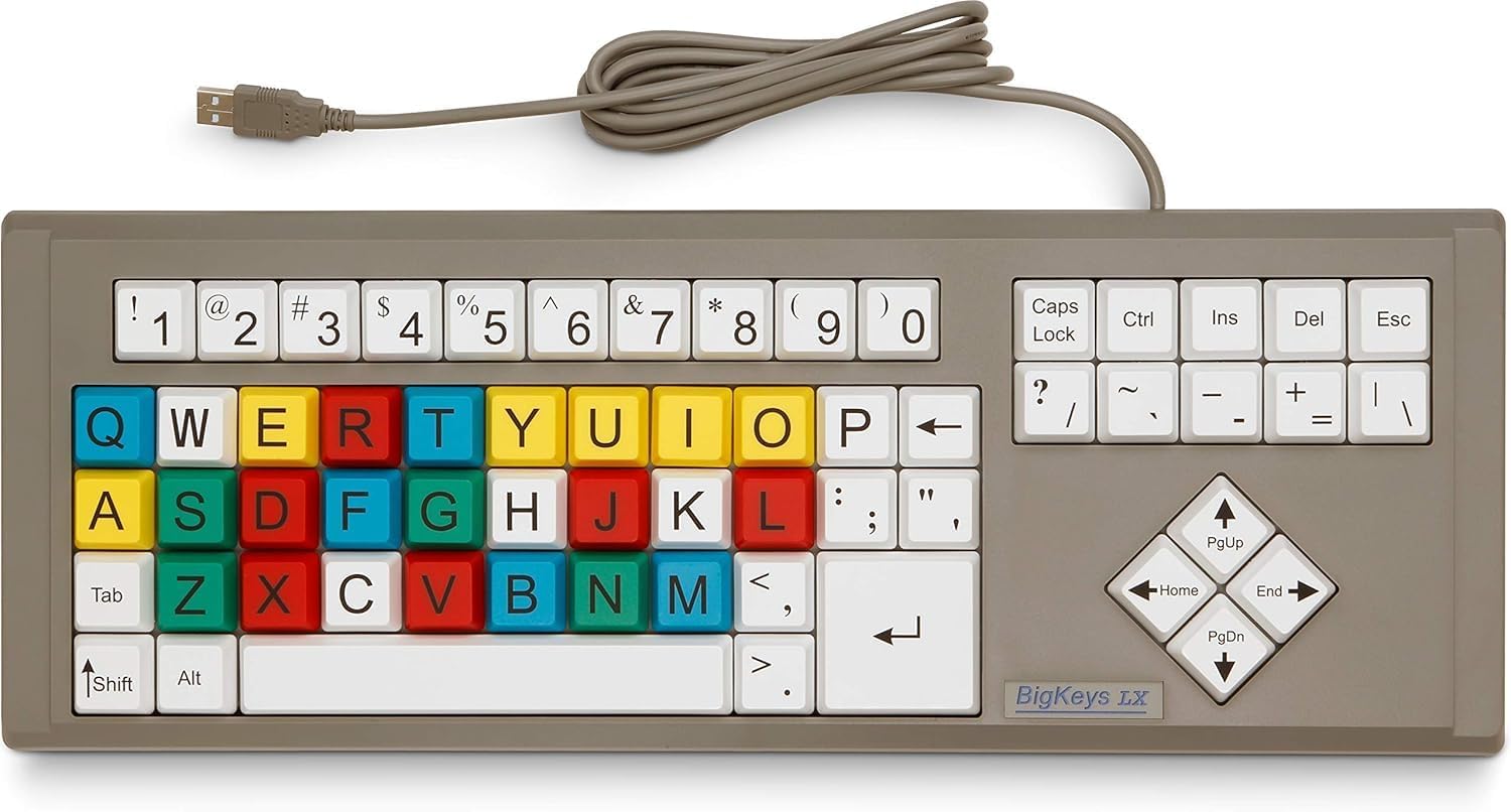 Children's Computer USB Keyboard - Color Coded - Large Keys - Accessibility Kit (Braille and Tactile adhesives)