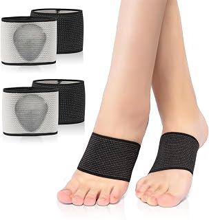 Arch Support Bands, 2 Pairs Copper Arch Support Relief Plus Braces Sleeves with Gel Pad for Plantar Fasciitis Relief, Foot Orthotic Compression Bands for Flat Feet, Fallen Arches, Arch Pain (S, Black)