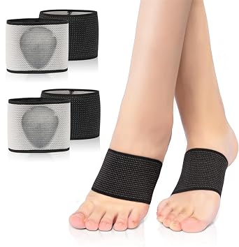 Arch Support Bands, 2 Pairs Copper Arch Support Relief Plus Braces Sleeves with Gel Pad for Plantar Fasciitis Relief, Foot Orthotic Compression Bands for Flat Feet, Fallen Arches, Arch Pain L, Black