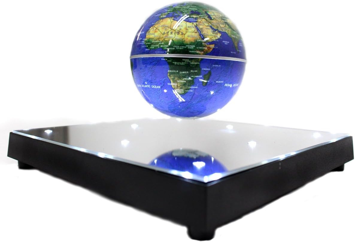 PowerTRC Rotating Magnetic Levitation Globe Suspended in Air Floating 3.5 inch Globe, ABS Base with Mirror and LED Lights