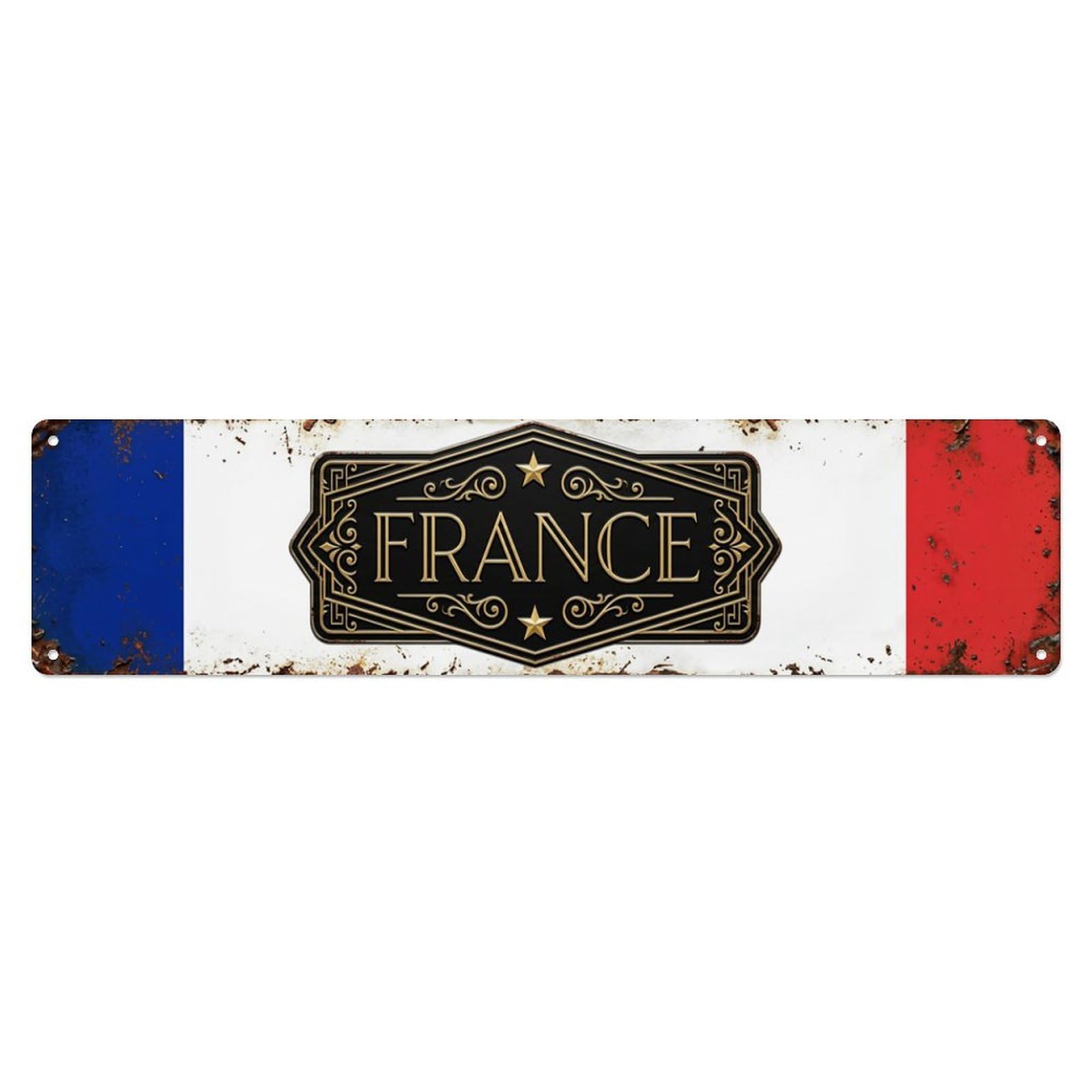 France Flag Retro Medallion Metal Tin Skinny Sign Plaque Wall Decor for Cafe, Club Bar, Office, Home Garden Metal Poster 4x16Inch
