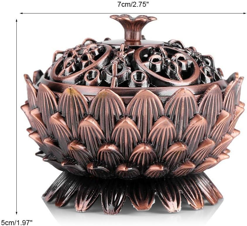Lotus Incense Vintage Tibetan Copper Buddha Backflow Cone Holder Charcoal Burning Bowl Home Indoor Decor（2.75 x 1.97inch ）