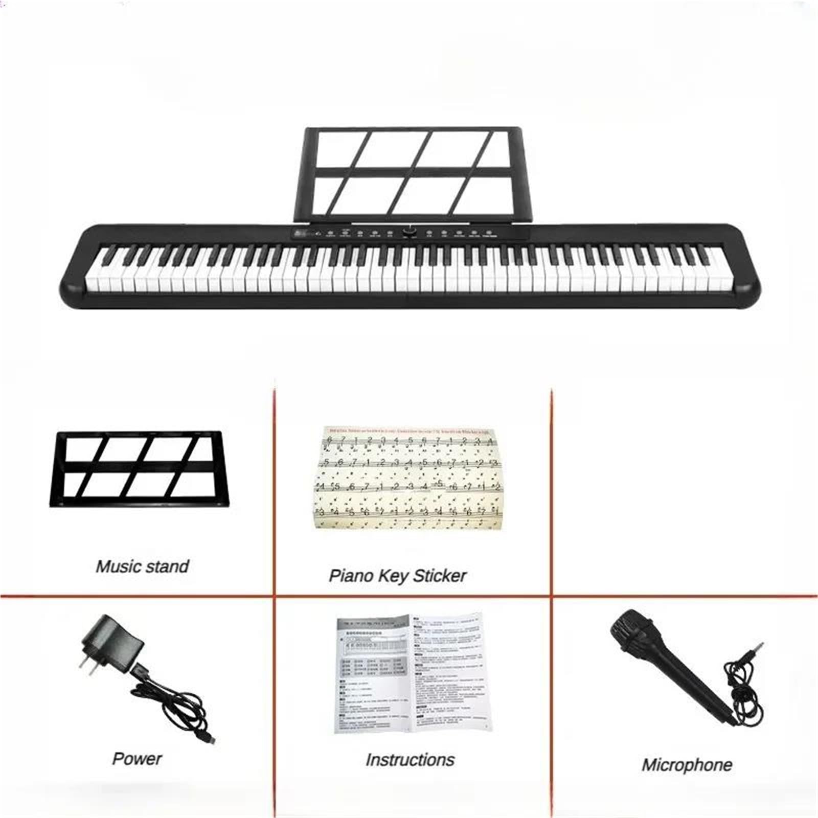 Piano Teclado Órgano Electrónico Profesional De 88 Teclas Piano Electrónico Portátil Teclado Musical Para Principiantes Y Adultos(Bk,Set1)