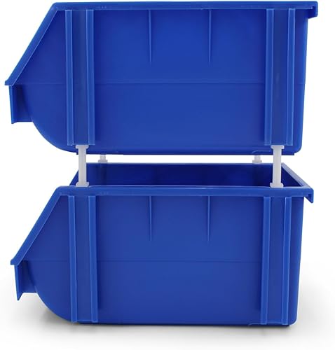 Miniatura 8 de Blue - Organizador de contenedores de almacenamiento termoplástico resistente, apilable, colgante, de conexión lateral (paquete de 2), extra grande,