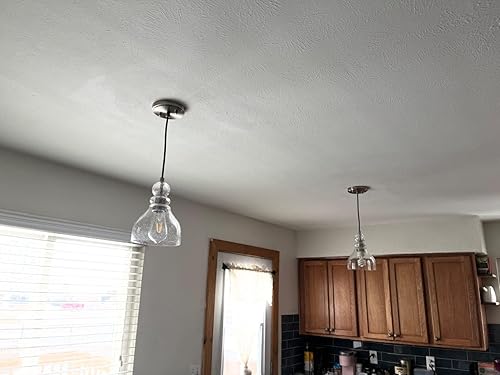 Miniatura 8 de Paquete de 3 lámparas colgantes de techo para isla de cocina, 6.5 pulgadas, vidrio sembrado a mano, acabado de níquel cepillado, iluminación