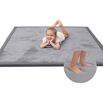 Baby Play Mat - 1.3" Thick Tummy Time Mat, Coral Velvet Nursery Rug with Non-Slip Backing, 50''x50''