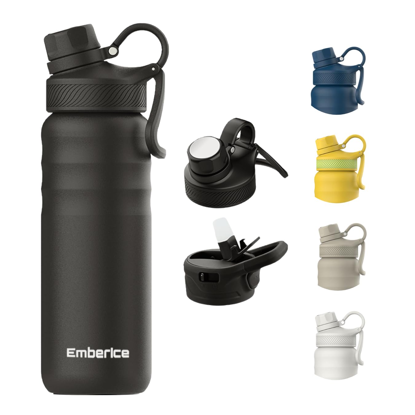 EmberIce double wall Insulated Stainless Steel Water Bottle with Straw, Lid, 12hr Hot and 24hr Cold Drinks, 24 oz (Black, 24 oz)