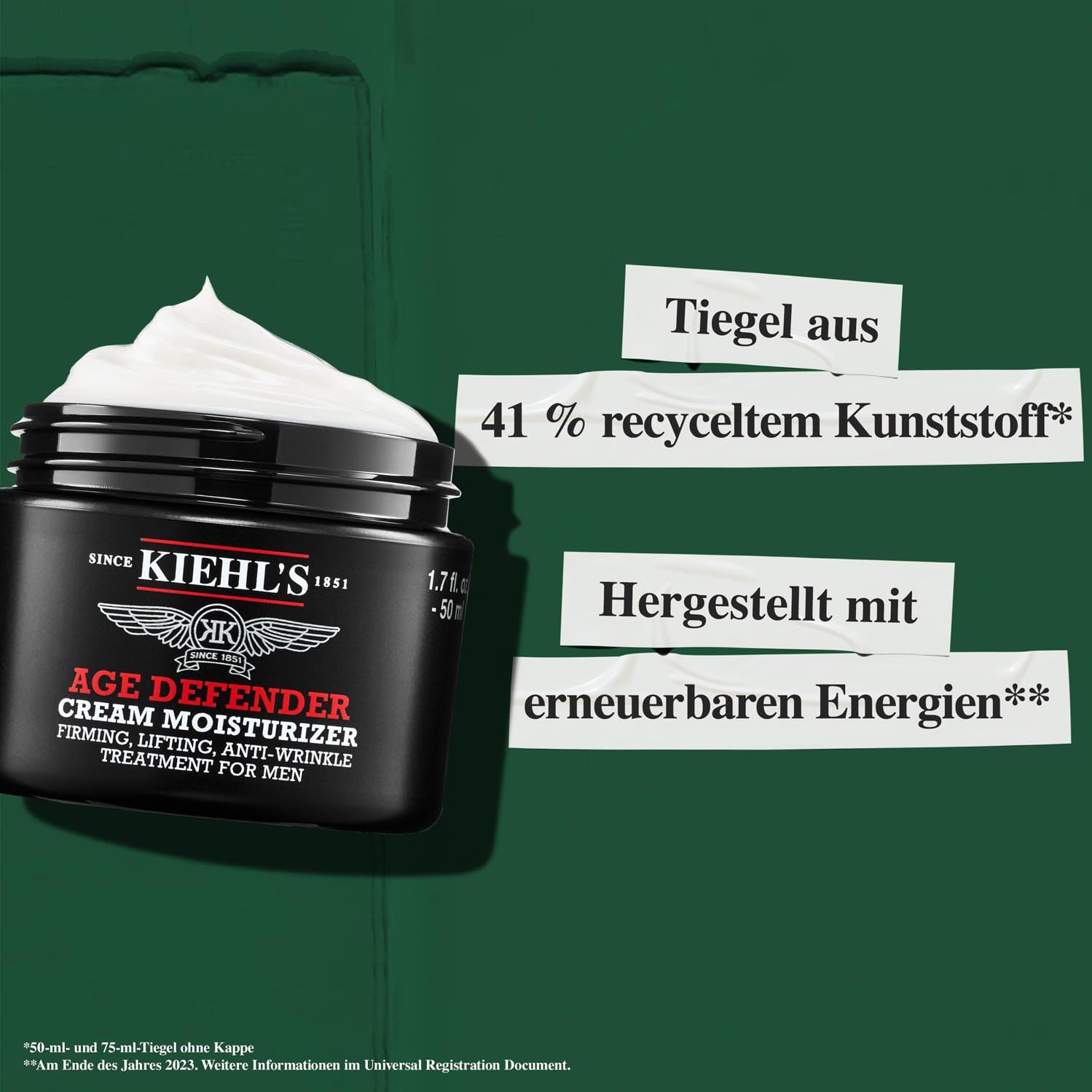 KIEHL'S Age Defender Cream Moisturizer, straffende Anti-Falten-Creme für Männer, erfrischt und belebt die Haut, wirkungsstarke Anti-Aging-Pflege, sanft exfolierende Gesichtspflege, Lotion