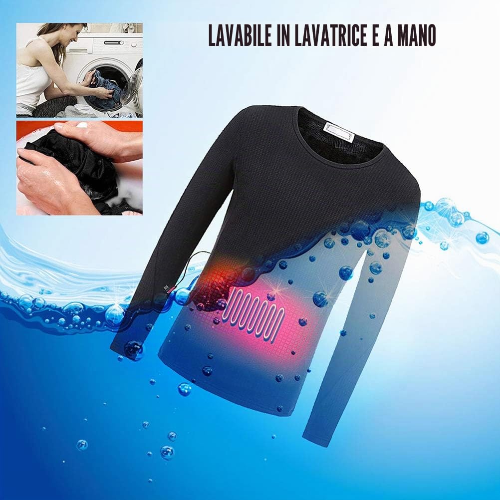 Maglietta termica unisex riscaldata, termica, a maniche lunghe, regolabile, lavabile, con presa USB, per corsa, sci, ciclismo