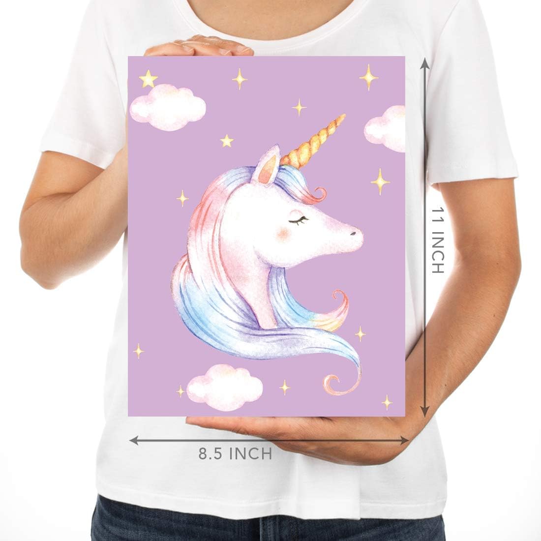 Andaz Press Unicorn Theme Nursery Girls Kids Room Unframed Hanging Wall Art Poster Home Decor, 8.5x11-inch, Pink Lavender Purple, Believe in Magic, Always Be Yourself, 6-Pack, No Frames