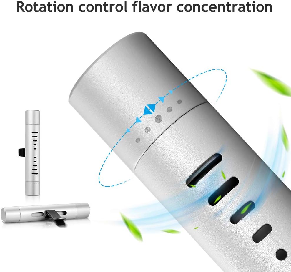 Car Diffuser Vent Clip Cylindrical Essential Oil Car Diffuser Vent Clip Aromatherapy Vehicle Air Vent Clip with 12 Refill Sticks Silver(2 Packs)