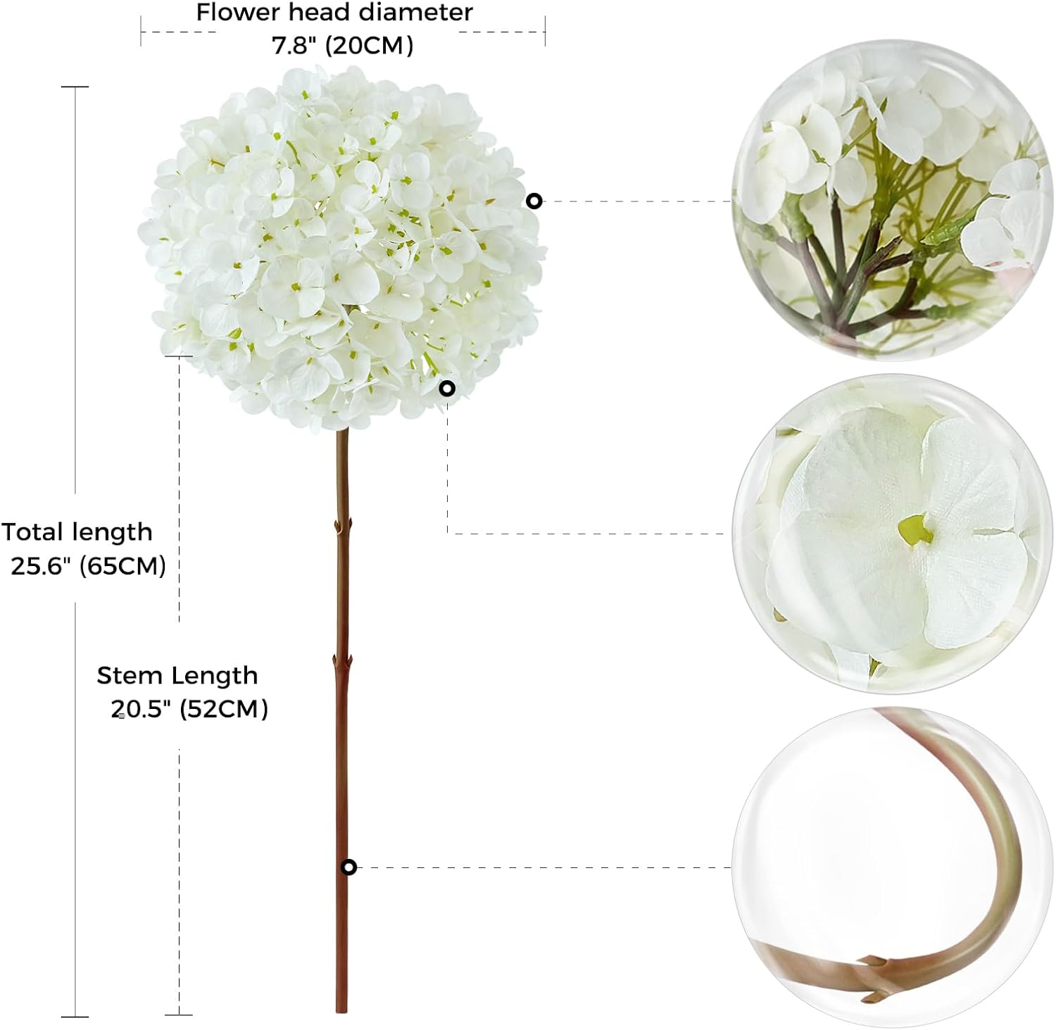 3PCS White Hydrangea Artificial Flowers 25.6" Large Fake Hydrangeas Flowers with Stems Faux Silk Bouquet for Indoor Home Decor Table Wedding Party Floral Outdoor Centerpieces - Image 2