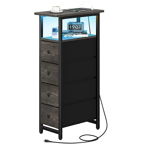 Yoobure LED Narrow Nightstand with Charging Station - Slim Dresser