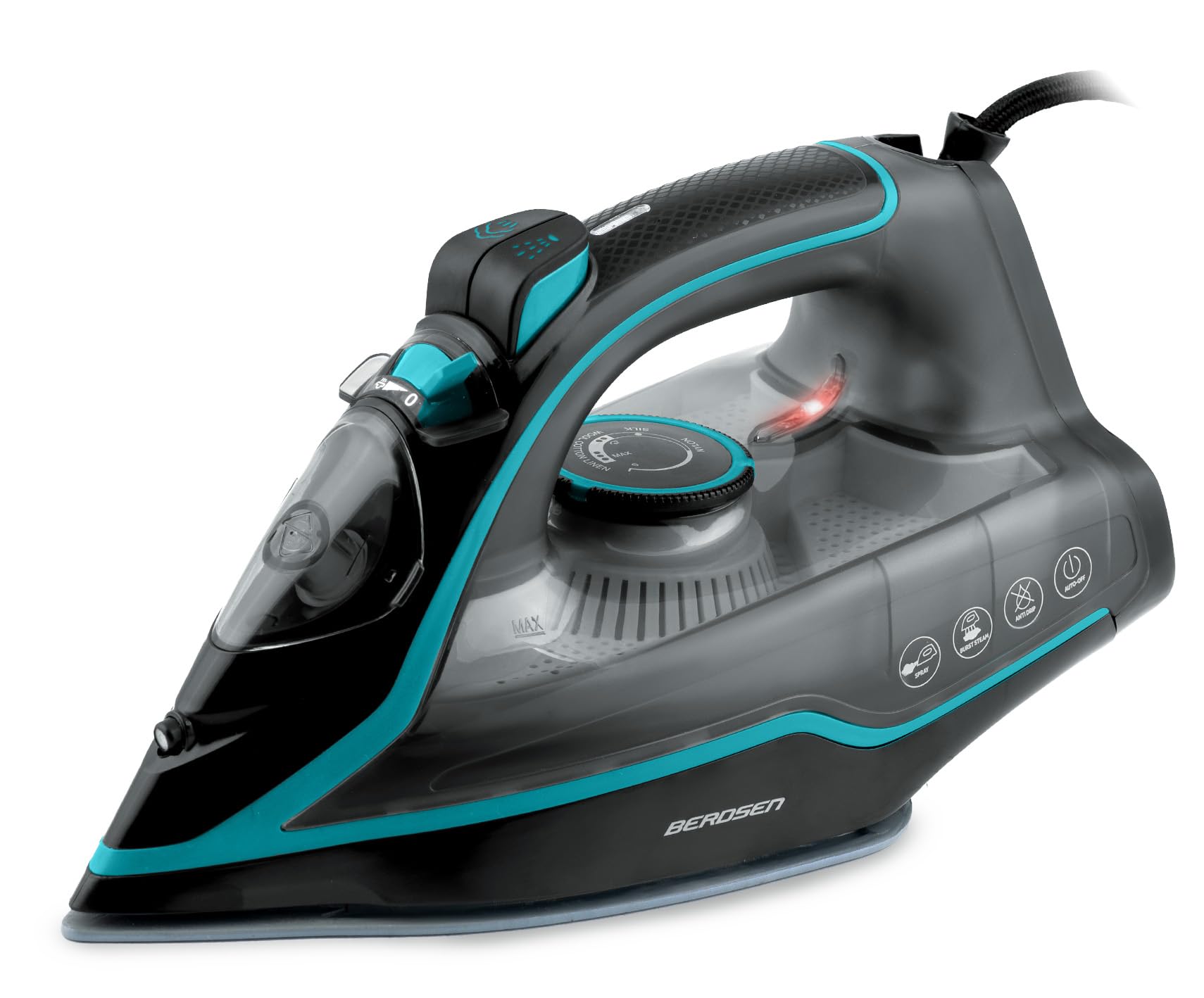 Berdsen Ferro da stiro a vapore, 2600 W, ferro da stiro 9 in 1, con suola in ceramica, serbatoio dell'acqua da 230 ml, colore verde