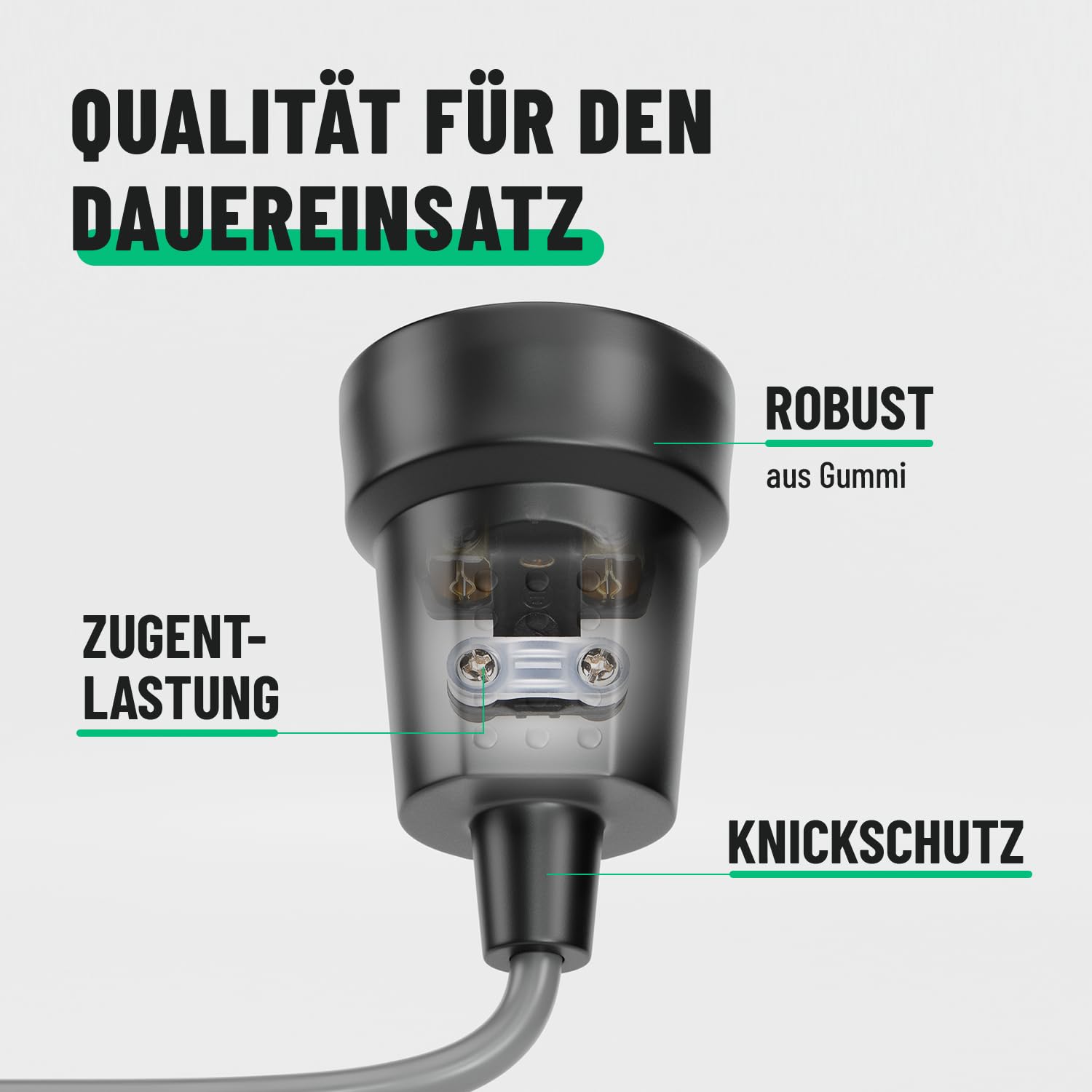 greate Schuko Stecker Kupplung 230V Aussenbereich 3er Pack - Gummistecker Kupplung Set mit Knickschutz, 2-polig, 230V, 16A & 3,7kW - IP44 für Außenbereich - Schukostecker schwarz