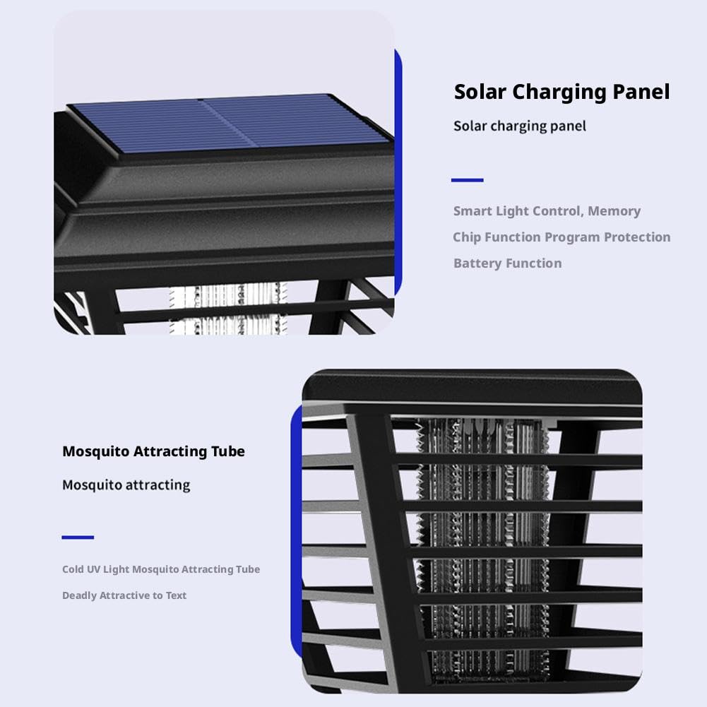 Zapper per insetti a energia solare, impermeabile, 2 pezzi, grande, alimentato a energia solare, con luce UV, lampada repellente per zanzare, senza fili, per interni ed esterni, casa, cortile, patio