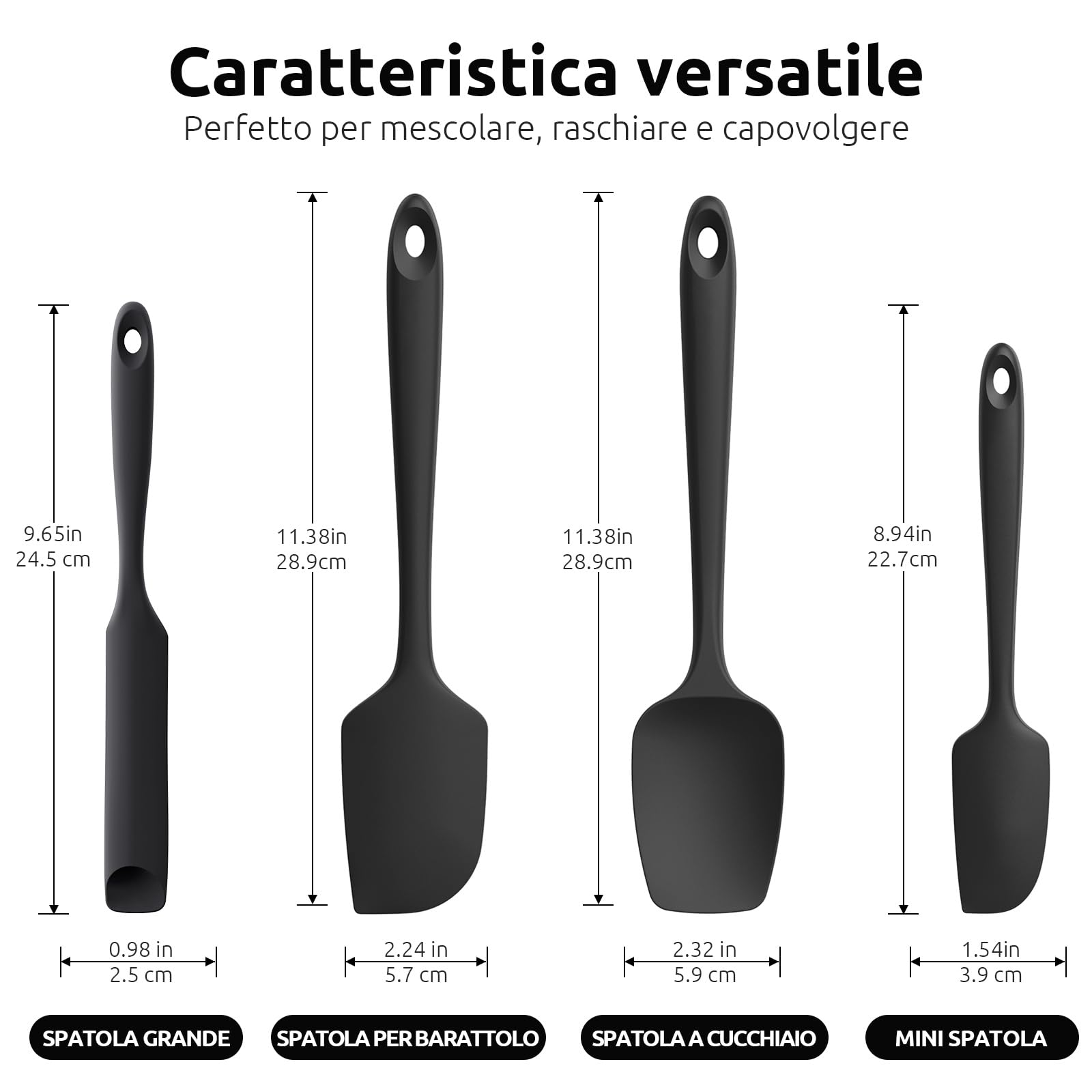 U-Taste Spatole in silicone per cucinare, raschietto per cottura alimentare resistente al calore fino a 315°C con anima robusta e bordo flessibile per pentole antiaderenti(4 pezzi,Nero)