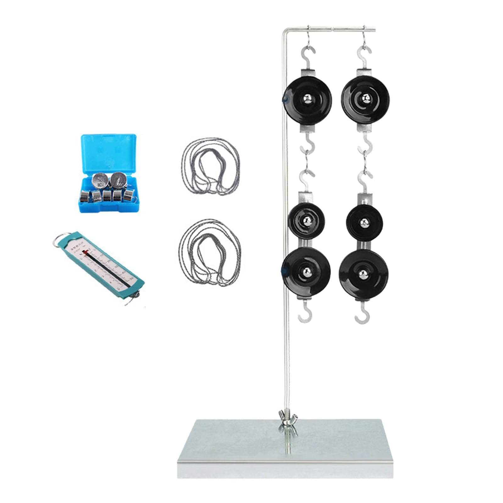 Kit d'expériences de physique avec systèmes de poulie, crochets de support et échelle à ressort pour apprendre les principes mécaniques dans l'apprentissage de poulie en laboratoire