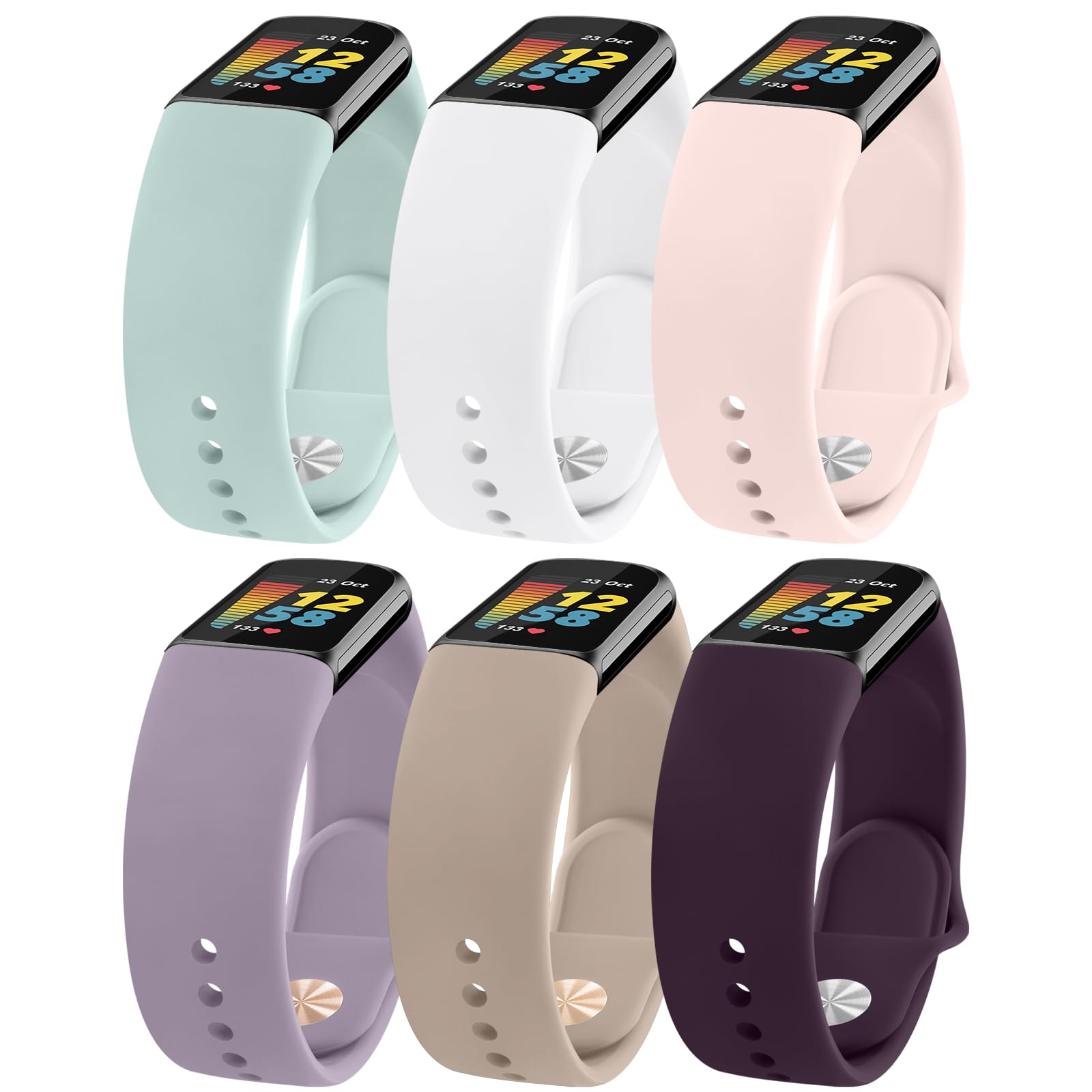 Tobfit [6 PACK] Straps for Fitbit Charge 6 / Charge 5 Strap for Women Men, Adjustable Silicone Replacement Band 6-PACK 02