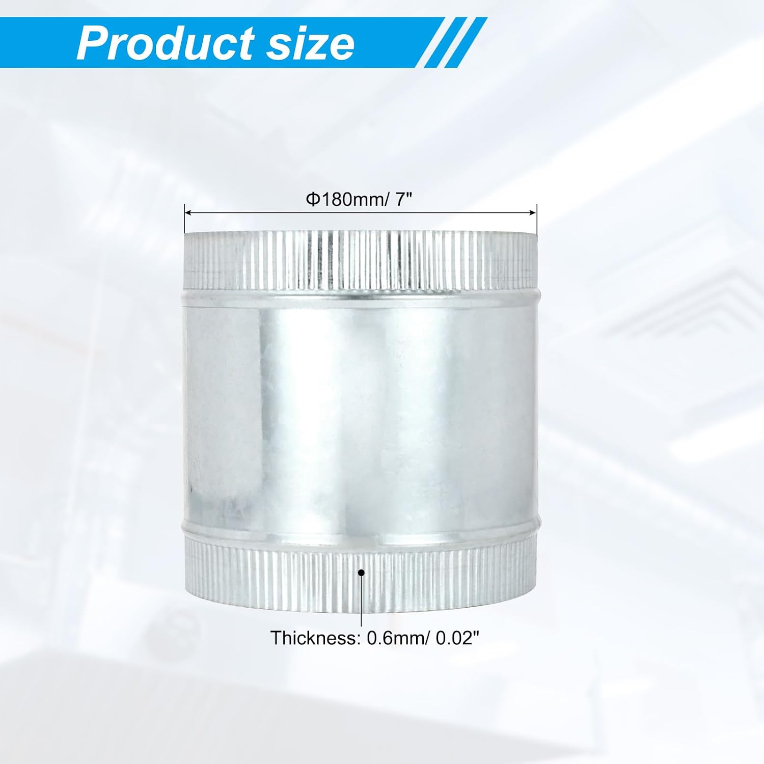 PATIKIL 7 Inch Duct Connector Coupling, Galvanized Steel Straight Dryer Vent Coupler Flexible Ducting Collar Connector Round Crimped Ventilation Duct Extension for HVAC System Pipe