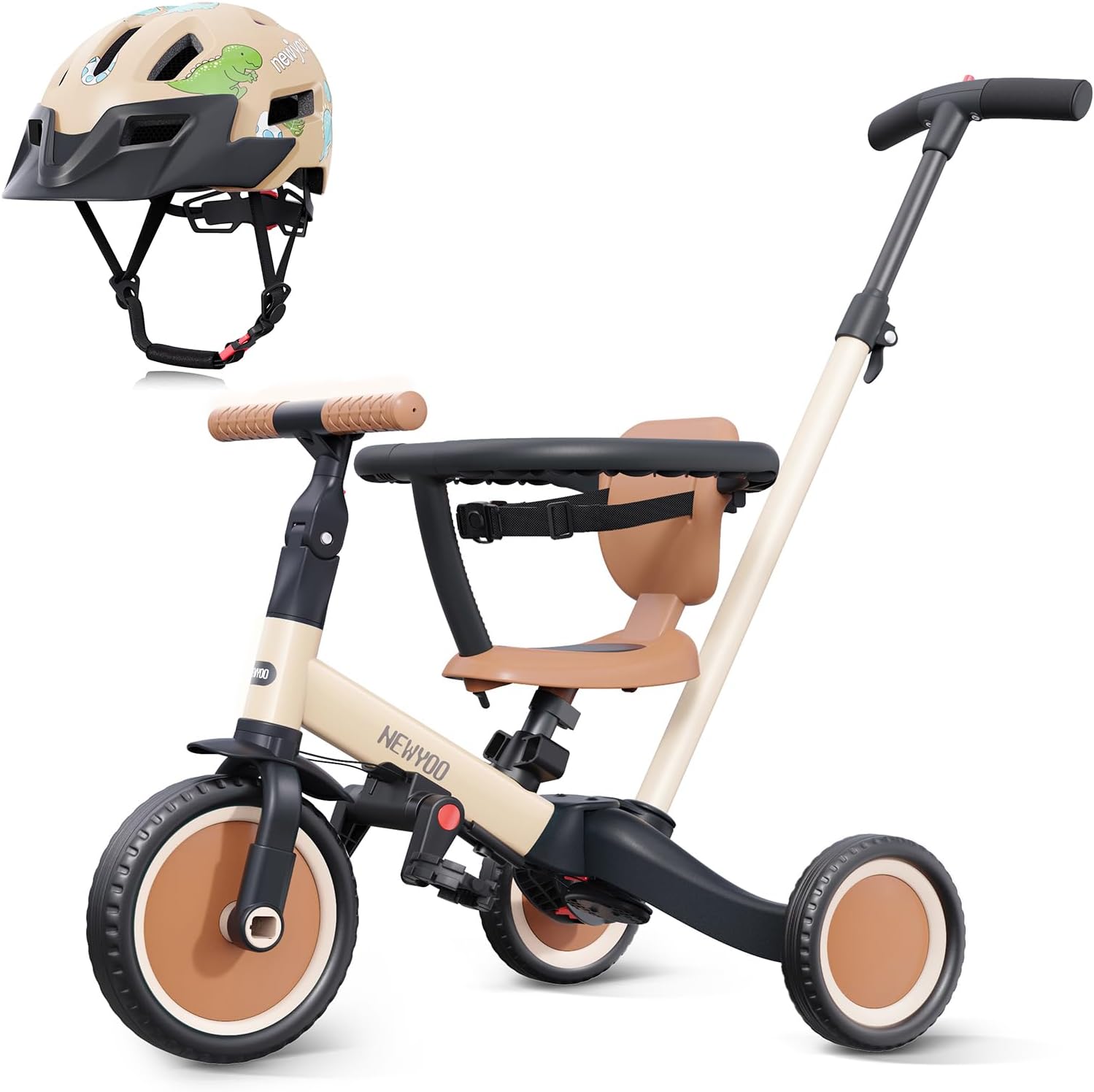 newyoo Toddler Tricycle with Helmet, Toddler Bike, Tricycles for 1-3 Year Olds, Kids Bike Helmet for 1-5 Year Olds, Khaki